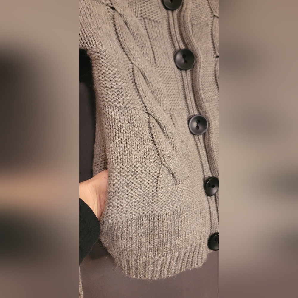 Grey Moda International Thick Woven Knit Button Up Sweater Sz Small - Picture 4 of 16
